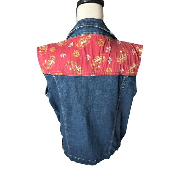 Wrangler Jean Vest Oversized Red Paisley Pattern Across Shoulders Vintage Large - Picture 2 of 5
